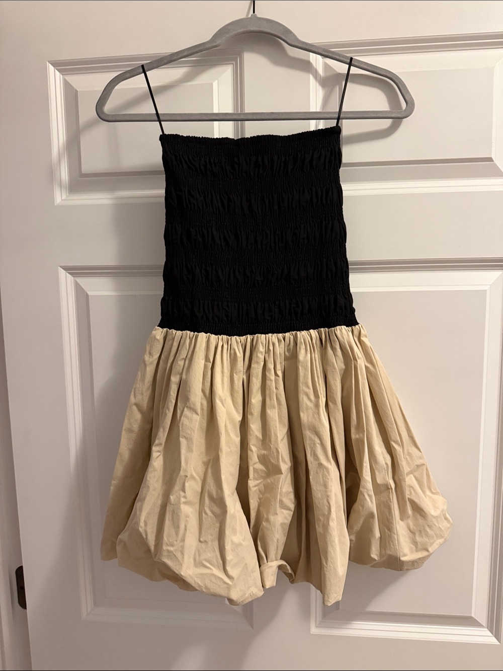 Black and Cream Smocked Bodice Dress